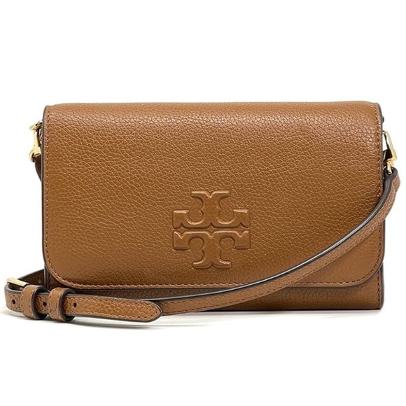 Tory Burch Handbags - NEW Tory Burch Thea Small Brown Flat Wallet Crossbody Bag Pebbled Leather 75029